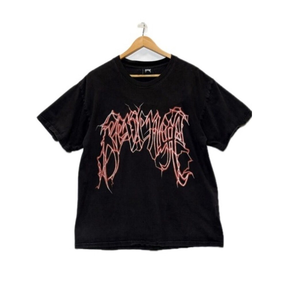 Revenge Clothing Red Lightning Arch Graphic Logo T-Shirt Mens Size Large Black